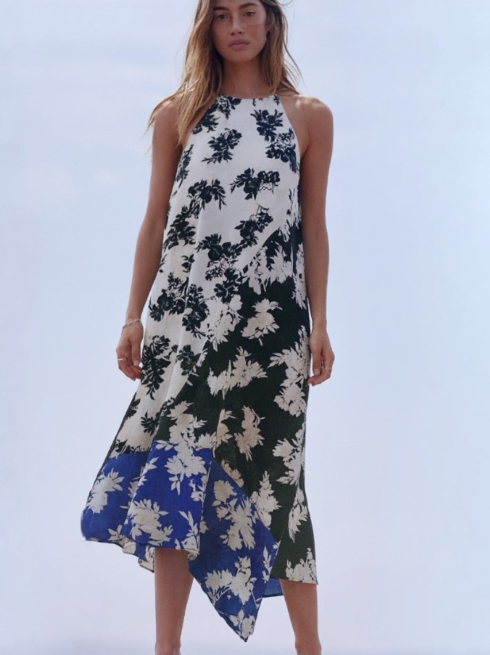 Alfani White Floral Print Asymmetric Hem Maxi Dress Size 4
